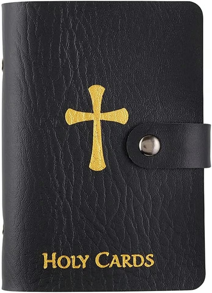 ✝️ Catholic Genuine Leather Holy Card Holder – Pocket Prayer Card Organizer with Snap Closure