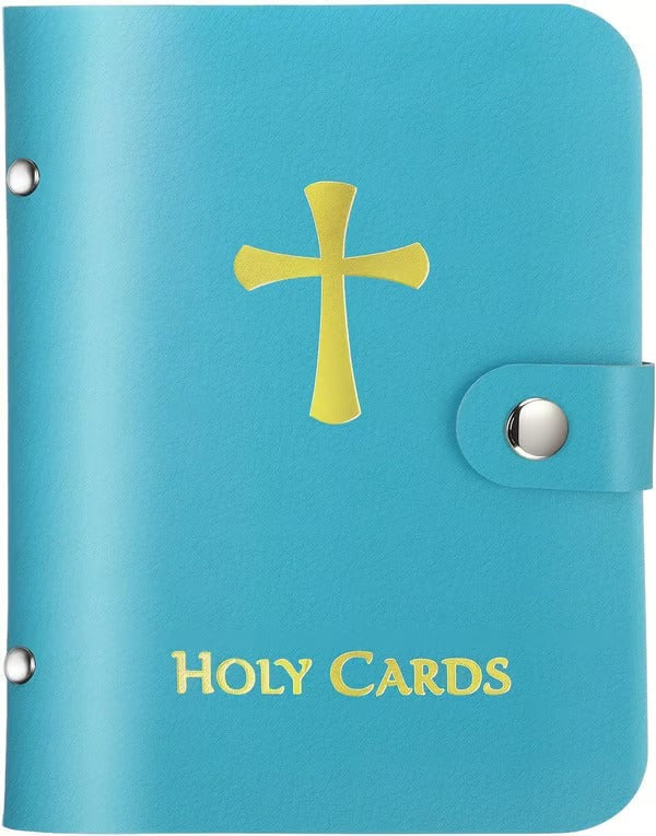 ✝️ Catholic Genuine Leather Holy Card Holder – Pocket Prayer Card Organizer with Snap Closure